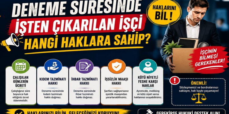 Deneme süresinde işten çıkarılan işçi, çalıştığı günlerin ücretini ve sigorta hakkını kaybetmez.