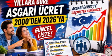 2000’den 2026’ya kadar yıllara göre asgari ücret değişimini gösteren güncel liste görseli