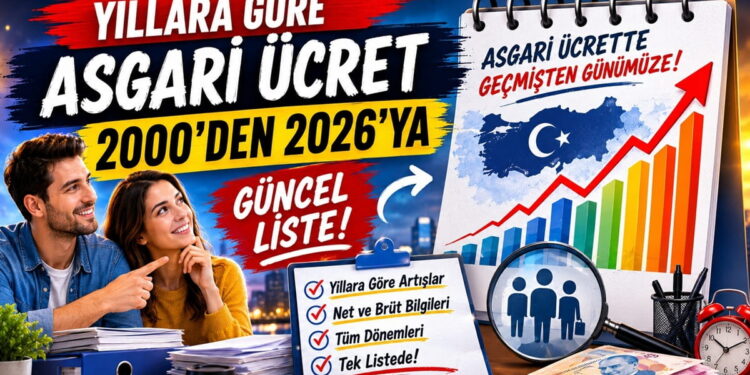2000’den 2026’ya kadar yıllara göre asgari ücret değişimini gösteren güncel liste görseli